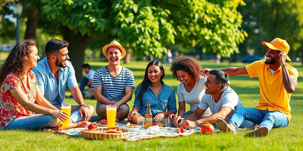 Un grupo de amigos en un picnic.