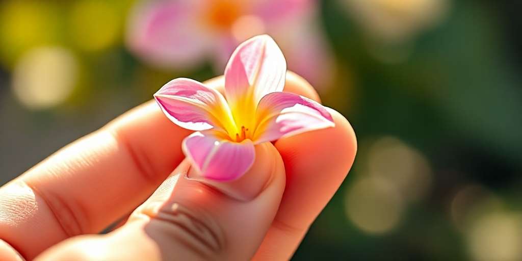 Mano sosteniendo una flor en señal de agradecimiento.